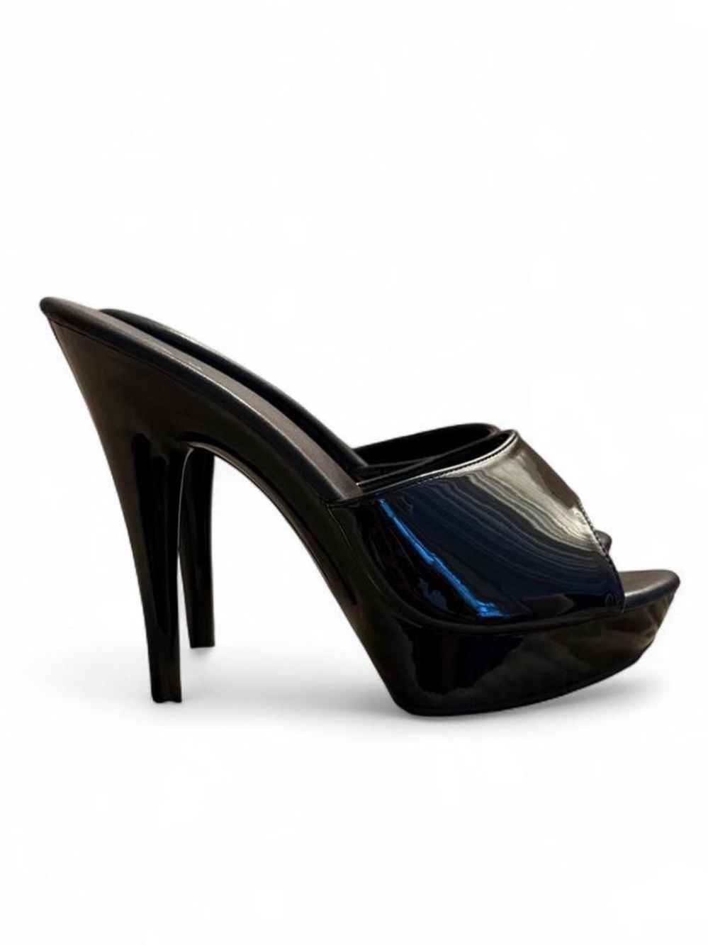 Black Patent Platform High Heel Slide Mules